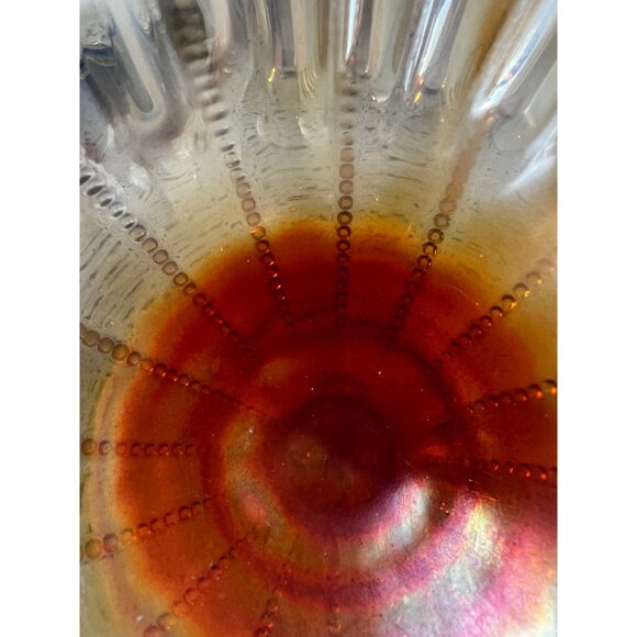 Dugan Opalescent Beaded Panels Open Stemmed Carnival Glass Compote Dish Antique - Picture 3 of 9